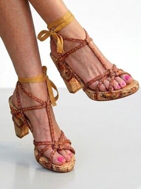 Marni Archive Raffia Field Print Lace Up Heels IT 38 US 7.5-8 Y2K Made Italy